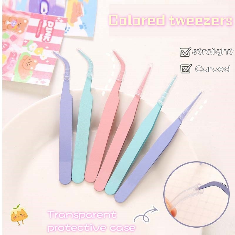 1 ชิ้น แหนบสแตนเลส 100mm ปลายงอ/ตรง สีพาสเทล สำหรับทำจิวเวลรี่ งานประดิษฐ์ DIY