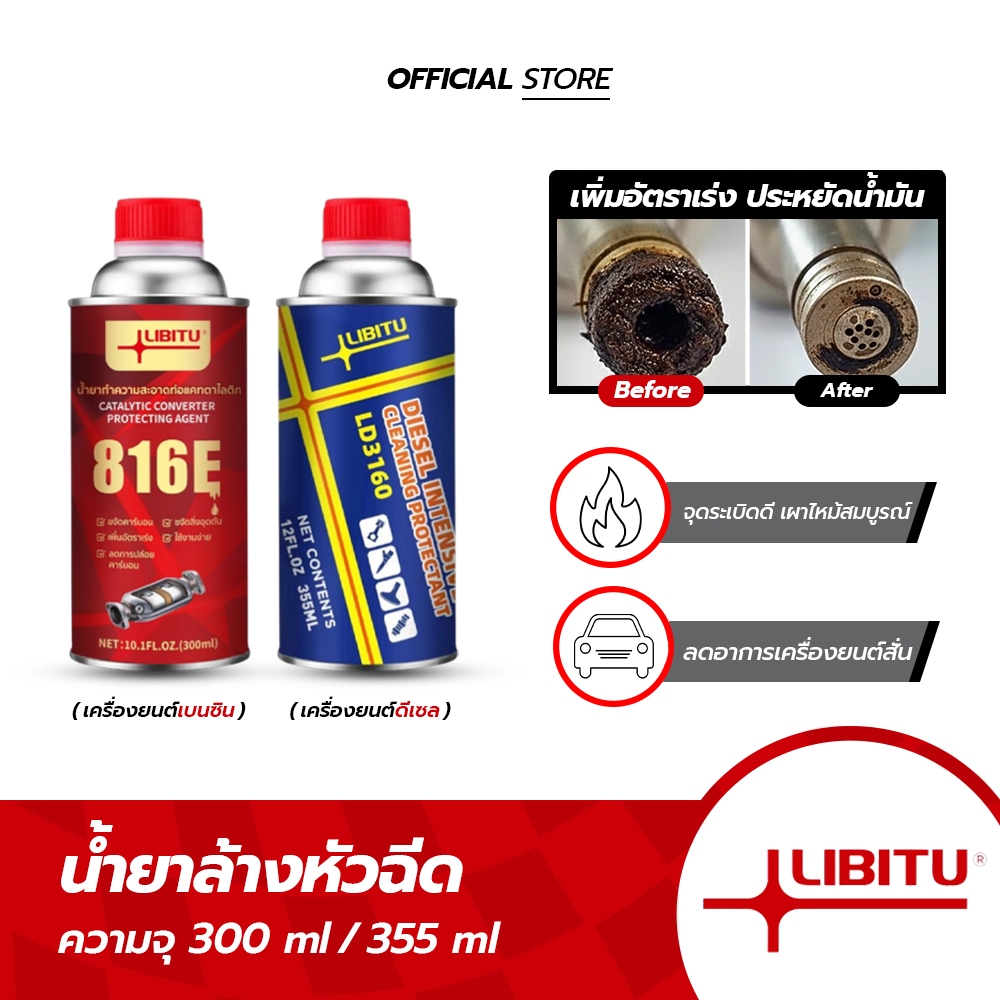 LIBITU [816E/LD3160] น้ำยาล้างหัวฉีดสำหรับเครื่องยนต์เบนซินและดีเซล แก้ปัญหารถอืด กินน้ำมัน ลดควันดำ