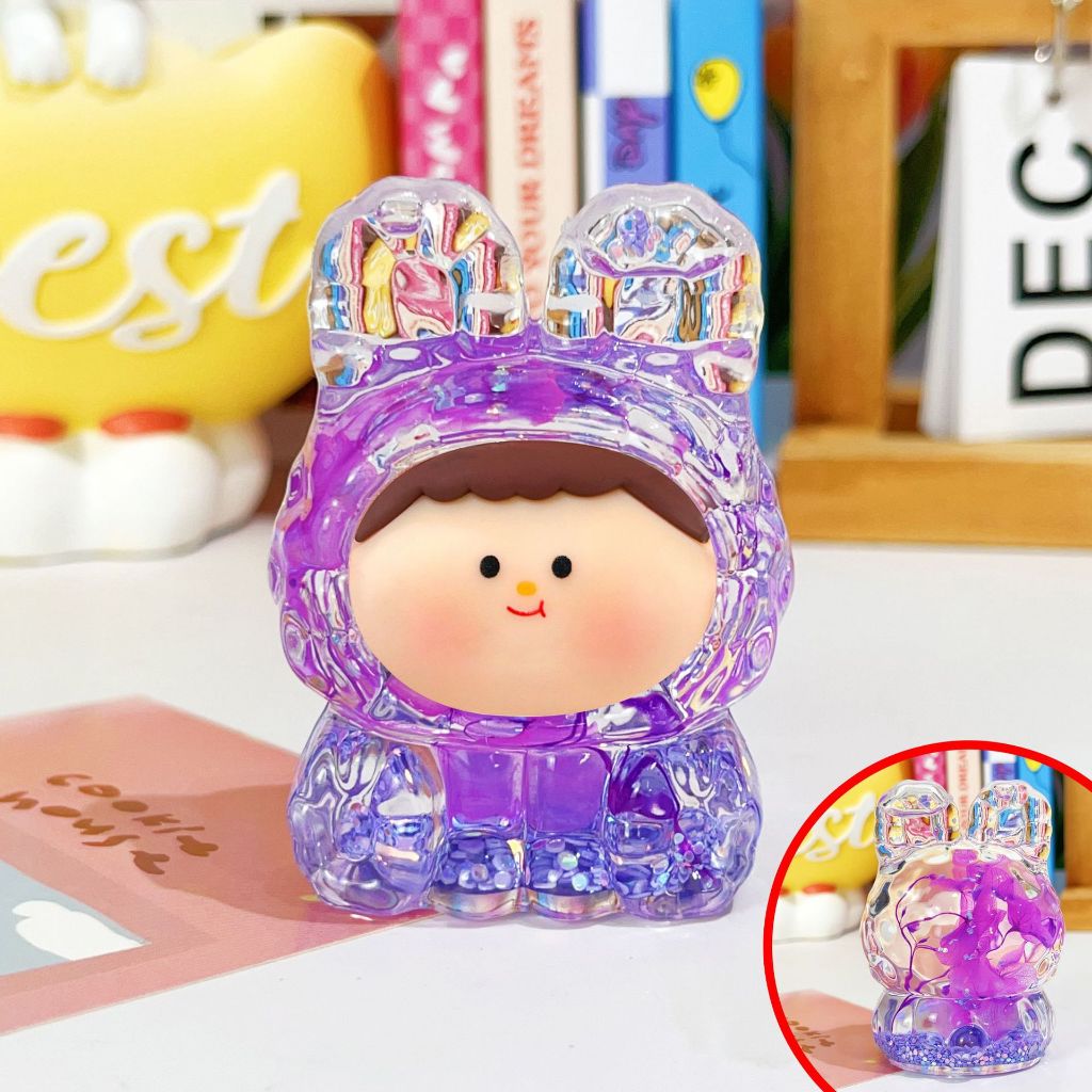 MINI-LL ตุ๊กตาหมีคริสตัลดอกไม้แห้ง ตุ๊กตาเรซิ่นใส Mini Crystal Bear Doll ของตกแต่งโต๊ะ ของขวัญน่ารัก ขนาด 7.3 ซม.