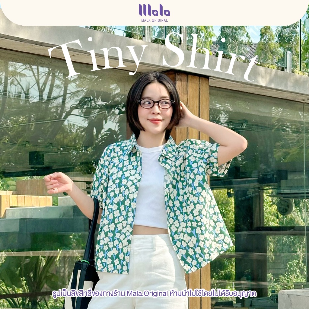MalaOriginal | Tiny Crop Shirt เสื้อเชิ้ตครอป ลายดอกไม้ดอกเล็กตะมุตะมิ 2 สี สีสันสดใส ต้อนรับซัมเมอร์