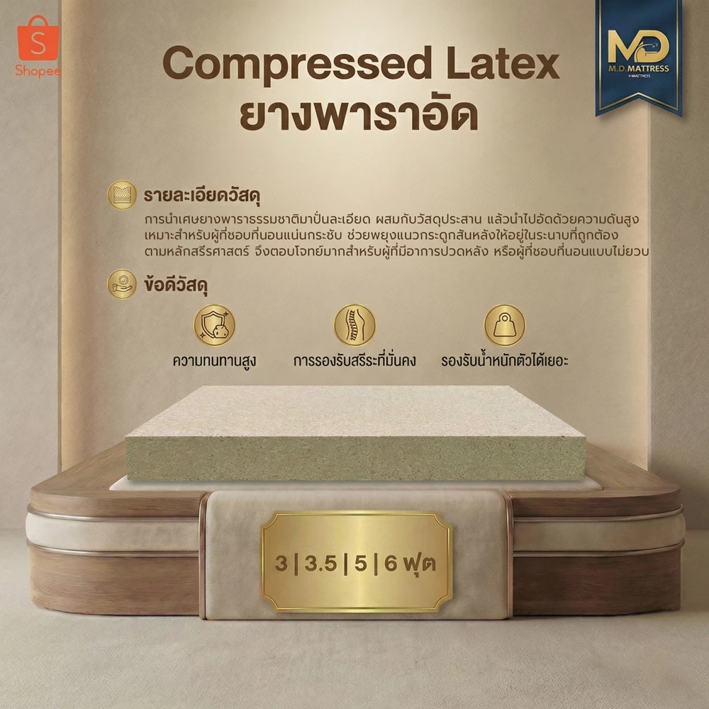 ที่นอนยางพาราอัดแน่นหุ้มผ้า PVC กันน้ำ ขนาด 3/3.5/5/6 ฟุต หนา 4/6/8 นิ้ว thumbnail 3