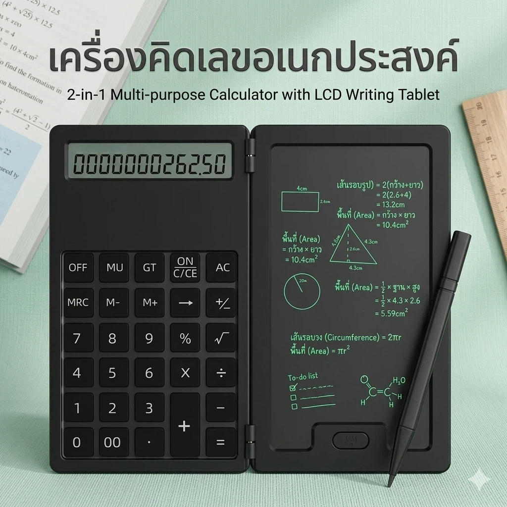 [พร้อมส่ง] เครื่องคิดเลข พร้อมกระดาน LCD เขียนได้ ลบได้ แถมปากกา เครื่องคิดเลขพกพา สำหรับนักเรียนและออฟฟิศ