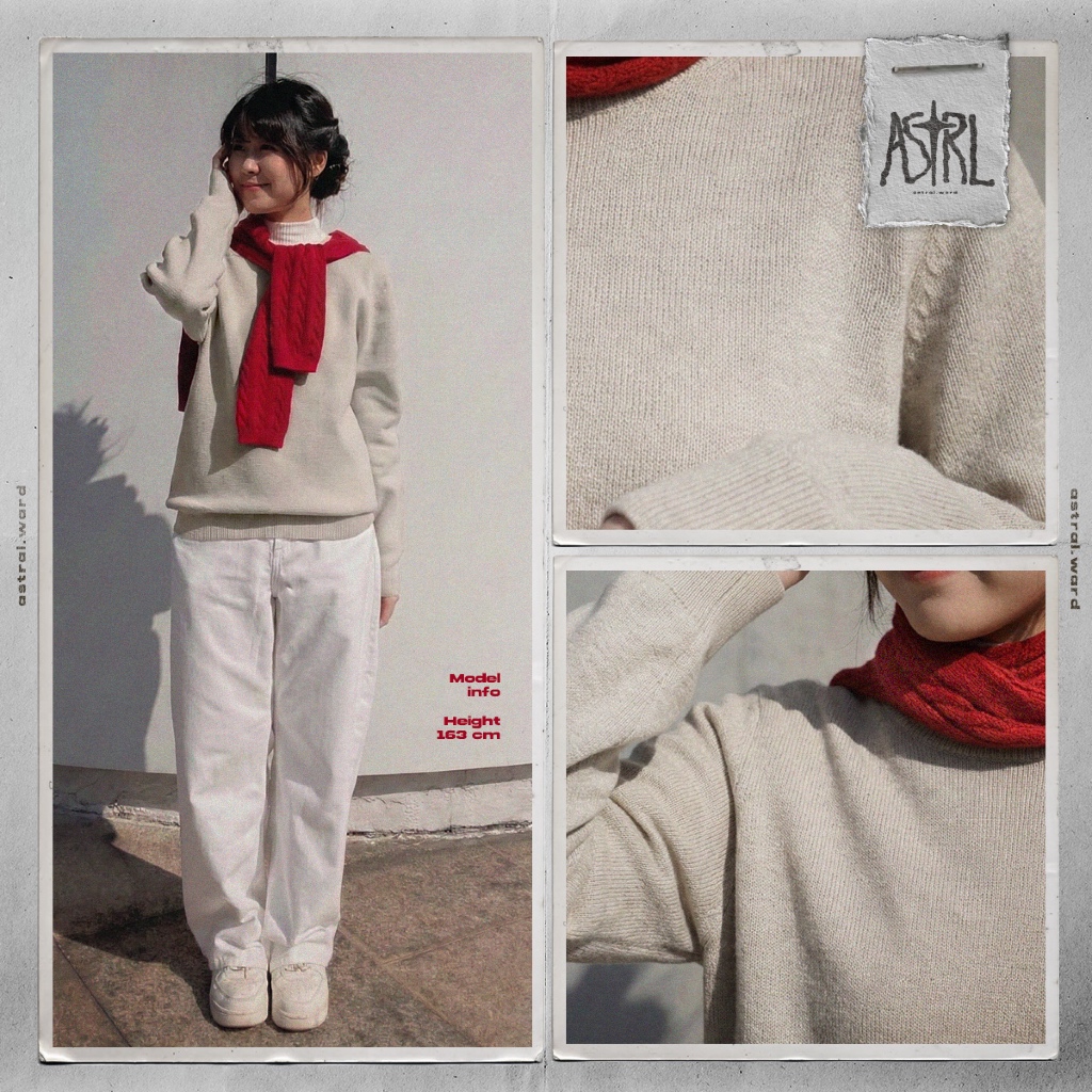 Uniqlo Milano Ribbed Sweater - Beige เสื้อสเวตเตอร์ Milano คอกลมสีเบจ (มือสอง)