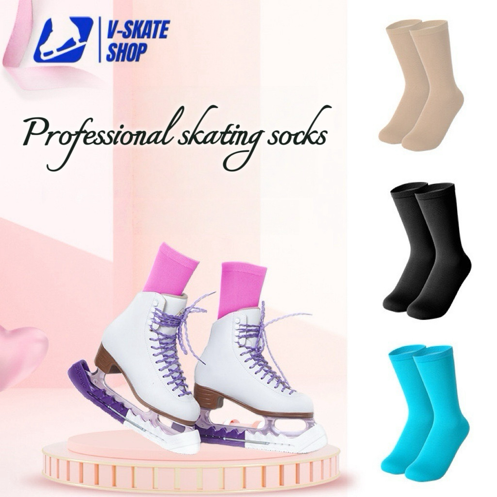 ถุงเท้า​ไอซ์สเก็ต Figure skating socks ถุงเท้าข้อ​กลางไอซ์​สเก็ต​ เนื้อผ้าดี ไม่เป็นขุย ไม่ขาดไม่อับชื้น ฟรี​ไซส์​