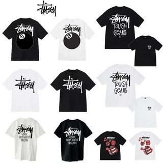 STUSSY 8 BALL TEE ลูกซีรีส์ SS24 คลาสสิกสีดำแปดบิลเลียดพิมพ์ลายเสื้อยืดแขนสั้นคอกลมหลวมสำหรับผู้ชายและผู้หญิง