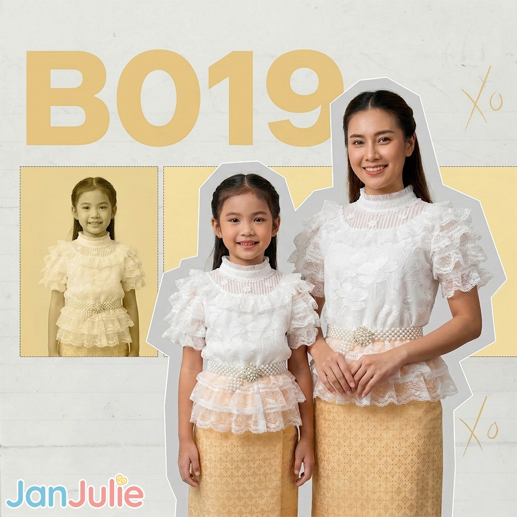 B019 เสื้อลูกไม้สีขาว สวยหรู ดูแพง ลุคคุณหนู