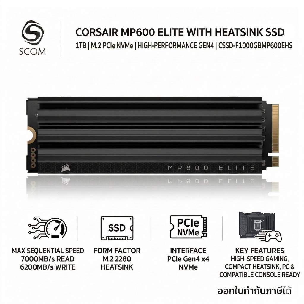 (SSD) 1TB CORSAIR MP600 ELITE WITH HEATSINK SSD M.2 PCIe NVMe (CSSD-F1000GBMP600EHS)