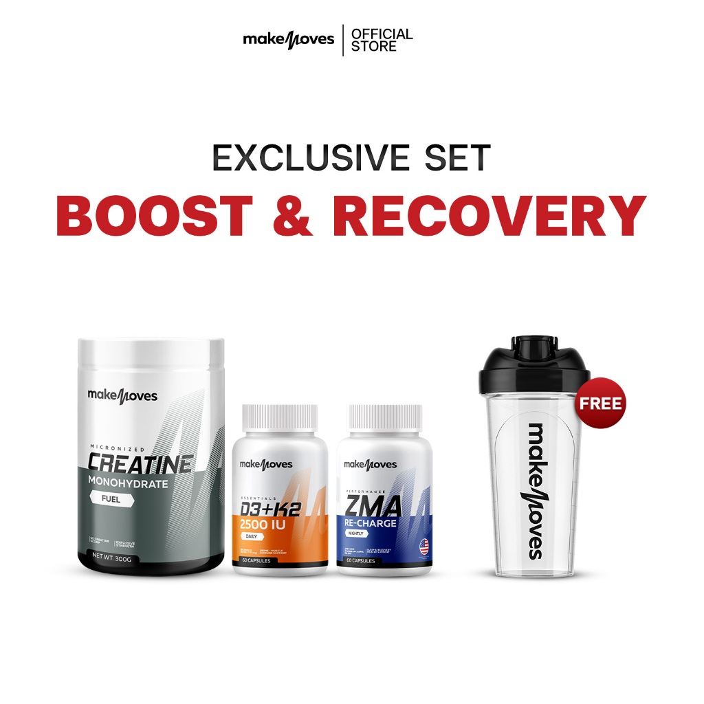 (Exclusive Set) MakeMoves Creatine + D3K2 + ZMA แถม Shaker เซตเสริมกล้าม ฟื้นฟูร่างกาย