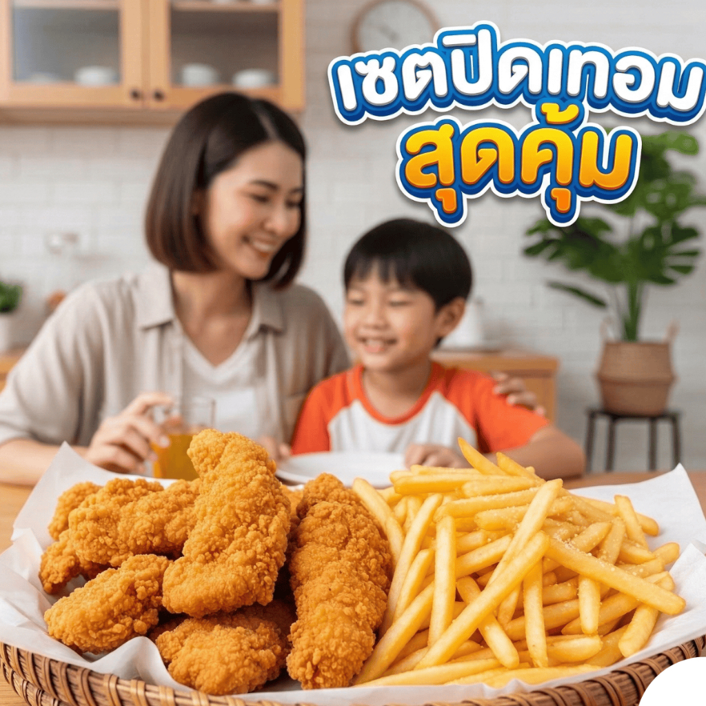 เซตปิดเทอมสุดคุ้ม ไก่กรอบไร้กระดูก 500g + เฟรนช์ฟรายส์ 500g รวม 1กิโลของโปรดเด็กๆ ทอดง่าย กรอบนาน