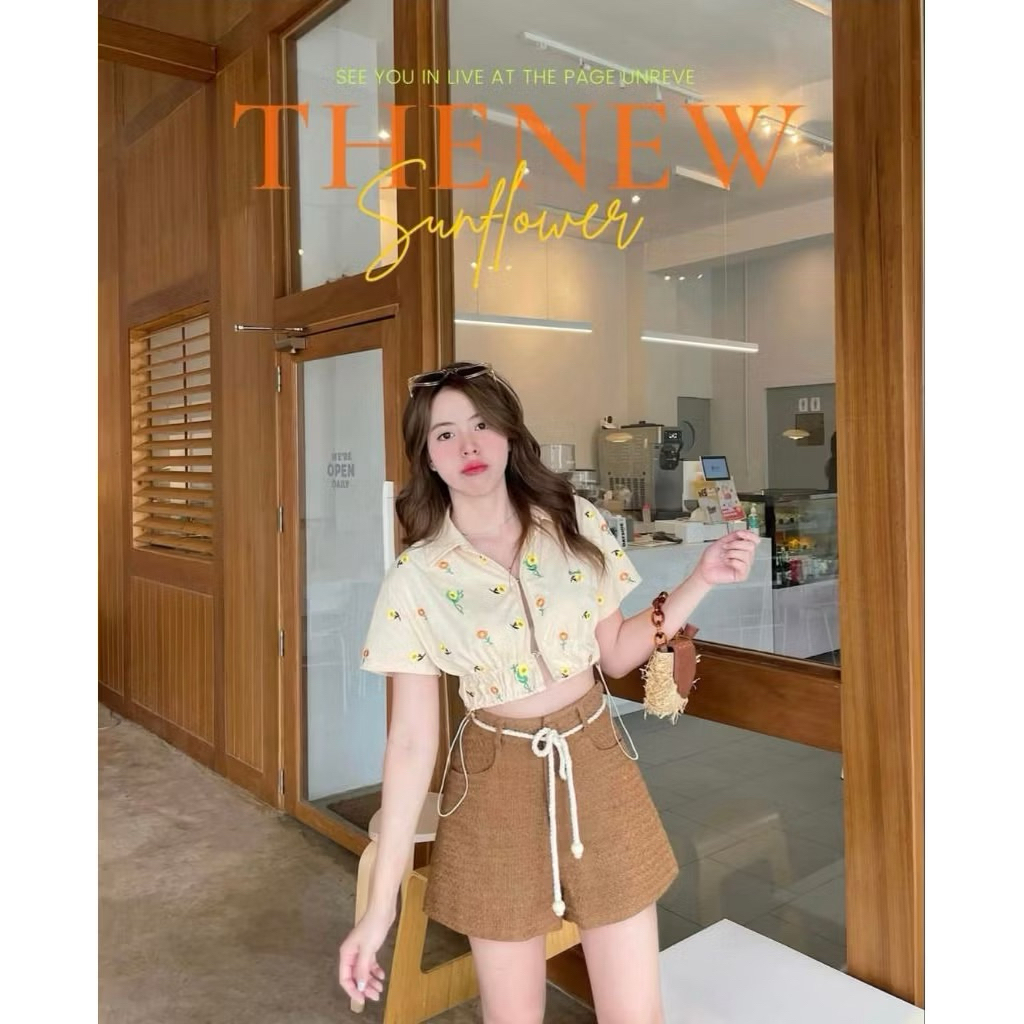 Un reve เสื้อครอปรูดเอว Used!! xs อก-32 สีขาว