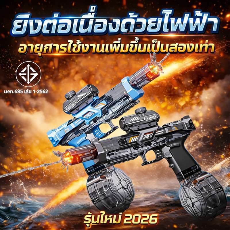 ปืนฉีดน้ํา⚡️ปืนน้ำไฟฟ้า ความจุ 450ml ระบบยิงต่อเนื่อง เอฟเฟกต์แสงเย็น ปืนฉีดน้ำสงกรานต์  water gun