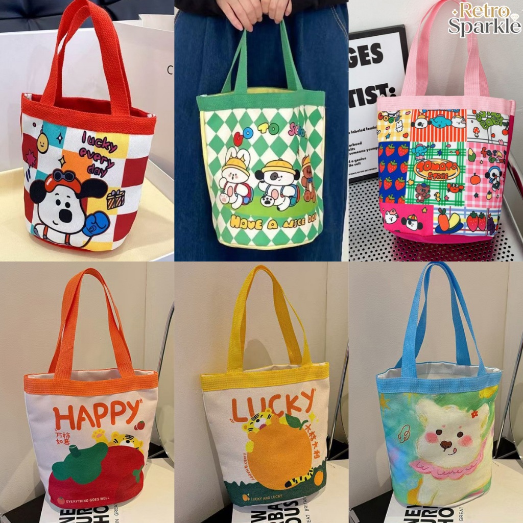 Retro Sparkle🎁กระเป๋าถือ กระเป๋าสะพายข้างลายการ์ตูน น่ารัก กระเป๋าช้อปปิ้งอเนกประสงค์ ถุงของขวัญ