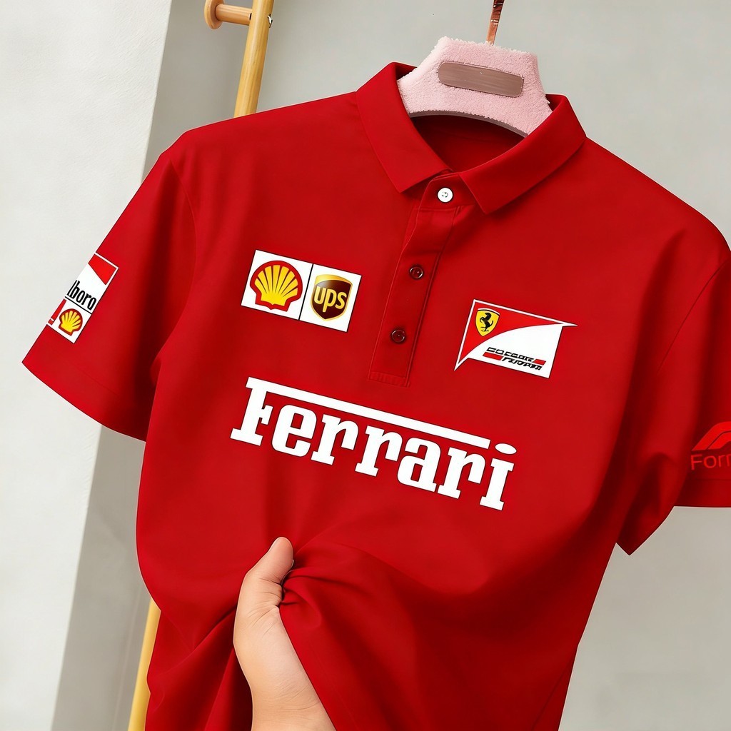 เสื้อโปโลพิมพ์ลายรถแข่ง Feari Fone ทำจากผ้าฝ้าย 100% สำหรับผู้ชายและผู้หญิง ระบายอากาศได้ดี เหมาะสำหรับเล่นกีฬากลางแจ้ง