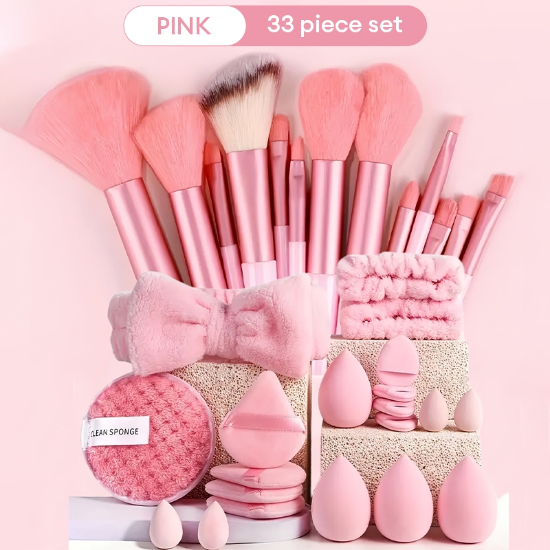 ชุดเครื่องมือแต่งหน้า 20/33ชิ้น แป้งพัฟ แปรงแต่งหน้า ฟองน้ำแต่งหน้า เนื้อนุ่มไม่ระคายผิว