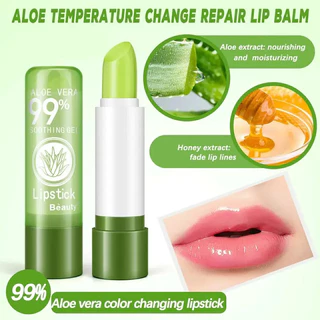ลิปว่านหางจระเข้ ลิปอโลเวร่า 99% aloe vera ลิปบาล์มว่านหางจระเข้ ลิปสติกอุณหภูมิเปลี่ยนสีธรรมชาติสีชมพู