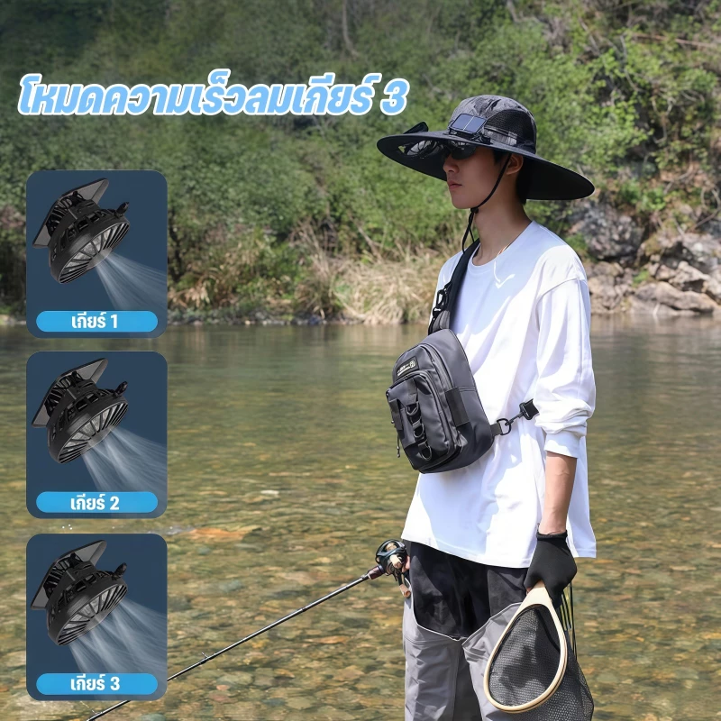 หมวกพัดลมโซลาร์เซลล์ ชาร์จไฟได้ กันยูวี UPF50+ thumbnail 7