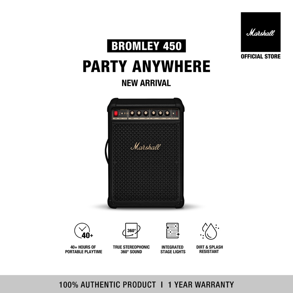 [NEW ARRIVAL] MARSHALL Bromley 450 Black And Brass - รับประกัน 1 ปี + ส่งฟรี ลำโพงบลูทูธ ลำโพงพกพา ลำโพงปาร์ตี้