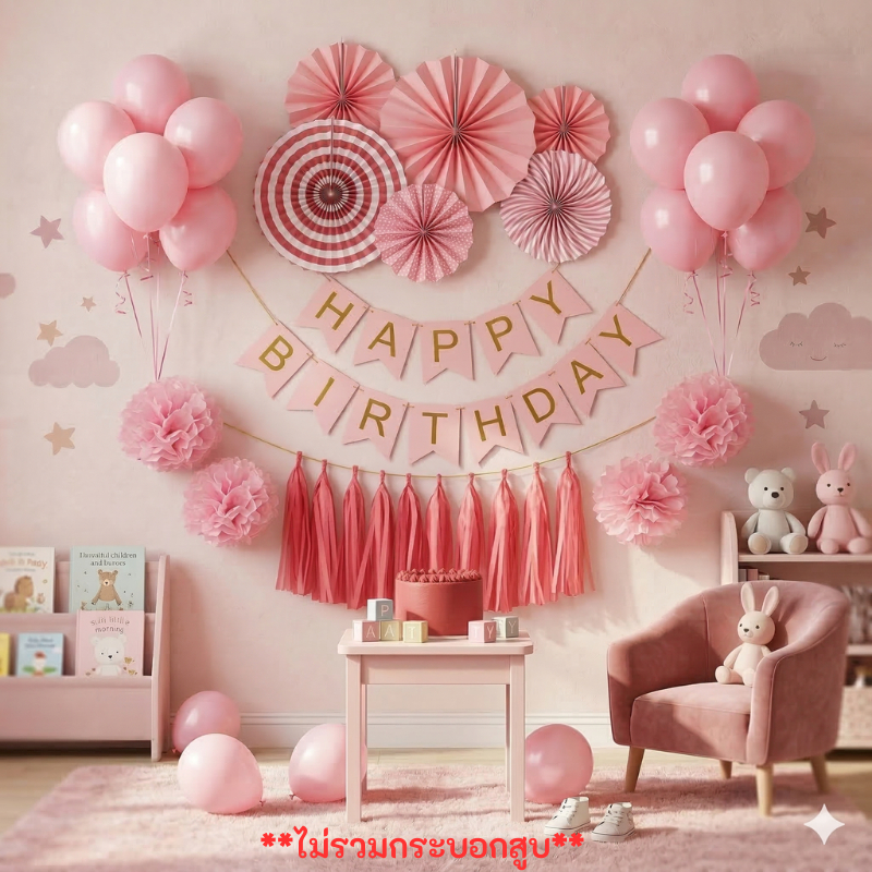 ชุดธงวันเกิดHBD พร้อมของตกแต่งครบเซ็ตตามแบบ  (SP)
