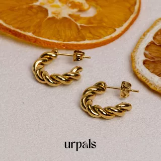 URPALS ต่างหูห่วง ต่างหูสายฝอ Stainless ชุบทอง18K ดีไซน์เก๋ สไตล์มินิมอล ทนน้ำ ทนเหงื่อได้ดี