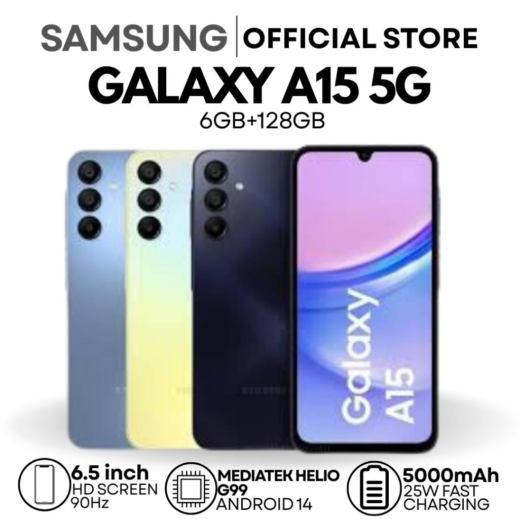 Samsung Galaxy A15 5G | 6GB + 128GB | จอ AMOLED 6.5” 90Hz | กล้อง 50MP | ชิป HELIO G99 | แบต 5000mAh