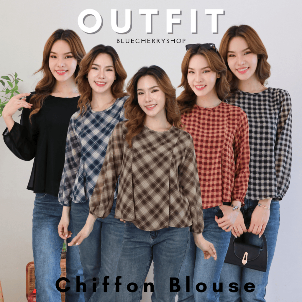 เสื้อสวยเหมือนสั่งตัด คอลลี่ มีไซส์ 38 40 42 44 46 ผลิตจากผ้าชีฟองเนื้อทราย มีซับในในตัว brand bluecherry