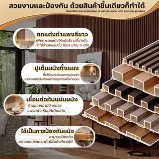Baan Thai ไม้ระแนง WPC(ลอนเหลี่ยม) ยาว 1~3m ไม้ระแนงเทียม ระแนงไม้เทียม ของแต่งห้อง ติดตั้งง่าย กันความชื้น ปกป้องผนัง