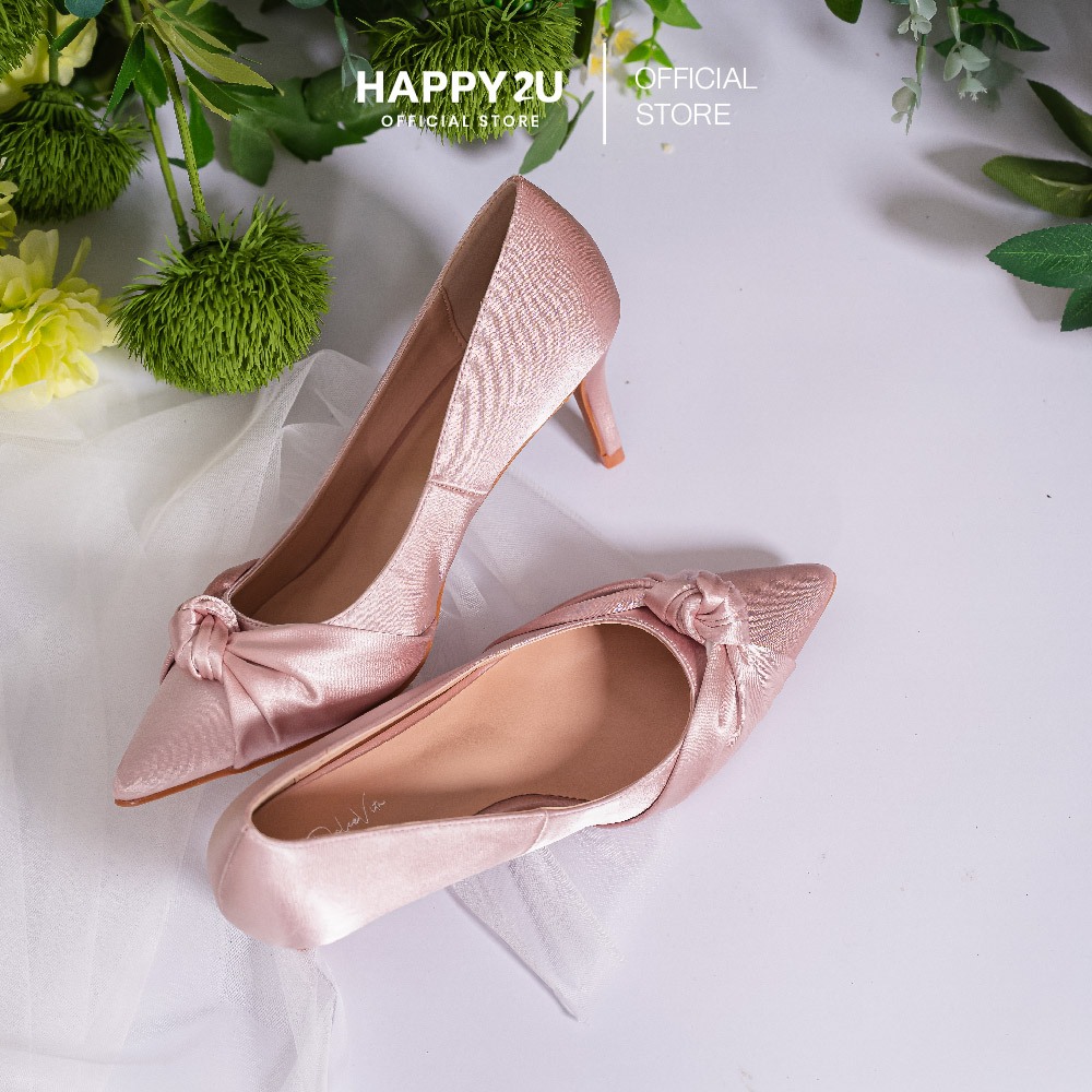 HAPPY2U Ilya Satin Knot Heels รองเท้าส้นสูง รองเท้าผ้าซาติน