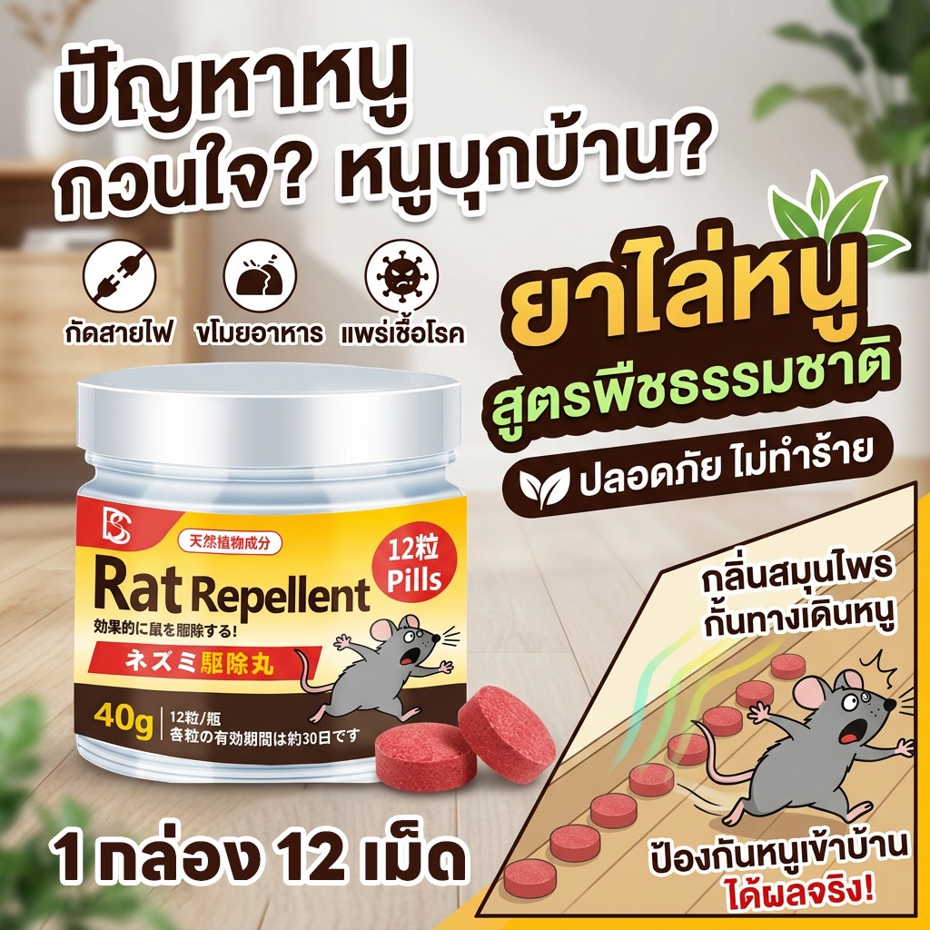 TIA ไล่หนู ลูกเหม็น | สูตรพืชปลอดภัย | มีประสิทธิภาพสูง | 1 กล่อง 12 ลูก