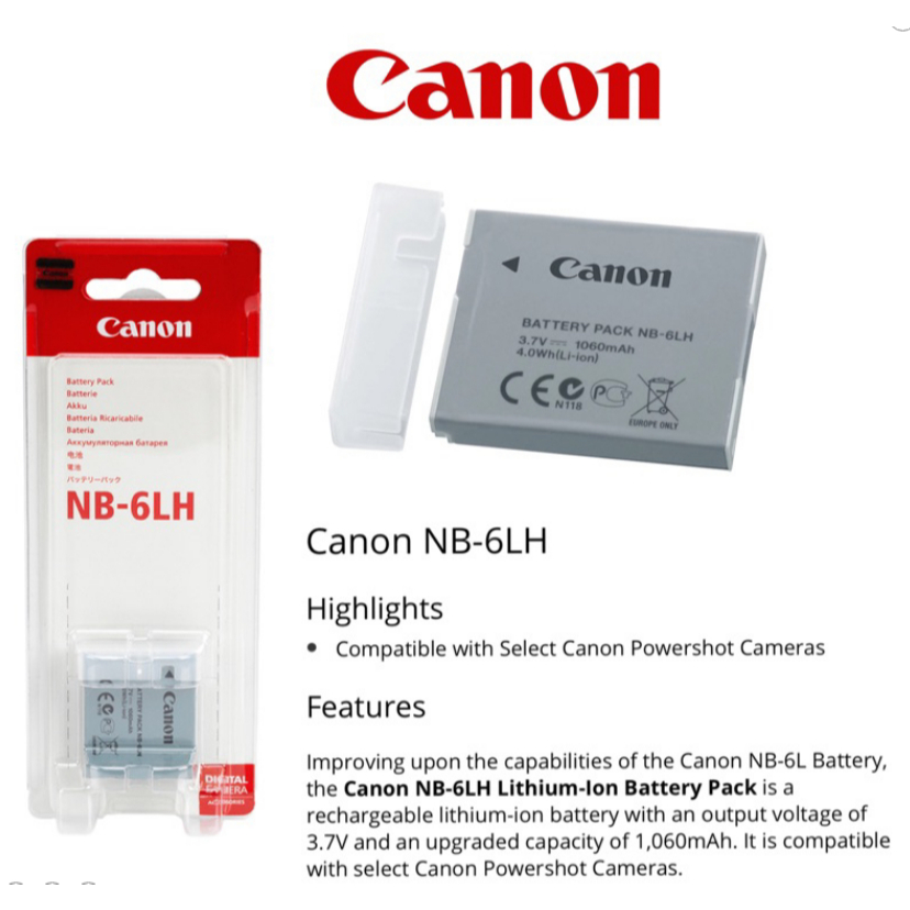 Canon NB-6L/NB-6LH Li-Ion Battery Pack for Canon SD770IS SD1200IS & D10 Digital Cameras