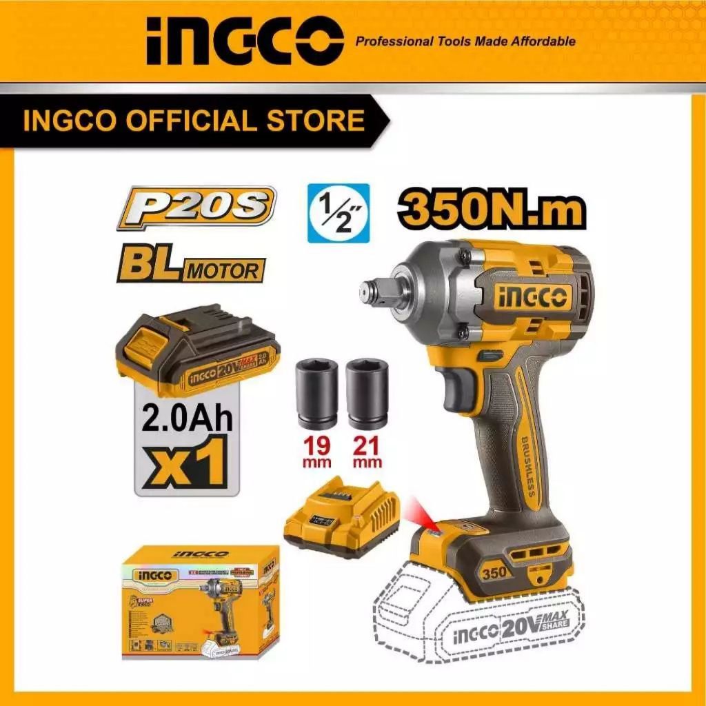 (ลดราคาพิเศษ)INGCO ชุดบล็อคกระแทกไร้สาย 20V 350Nm 2Ah 1 ก้อน CIWLI20351