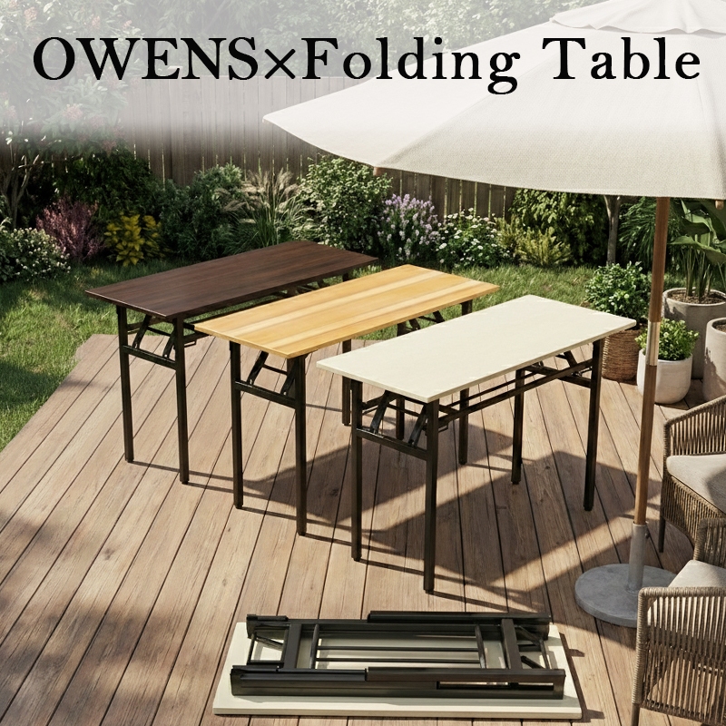 Owens โต๊ะพับ 2ชั้น ขนาด 80/100/120cm ไม่ต้องประกอบ รับน้ำหนักได้สูงสุด 200 กก ใช้งานได้ทั้งในบ้านและสวน โต๊ะทำงานพับได้