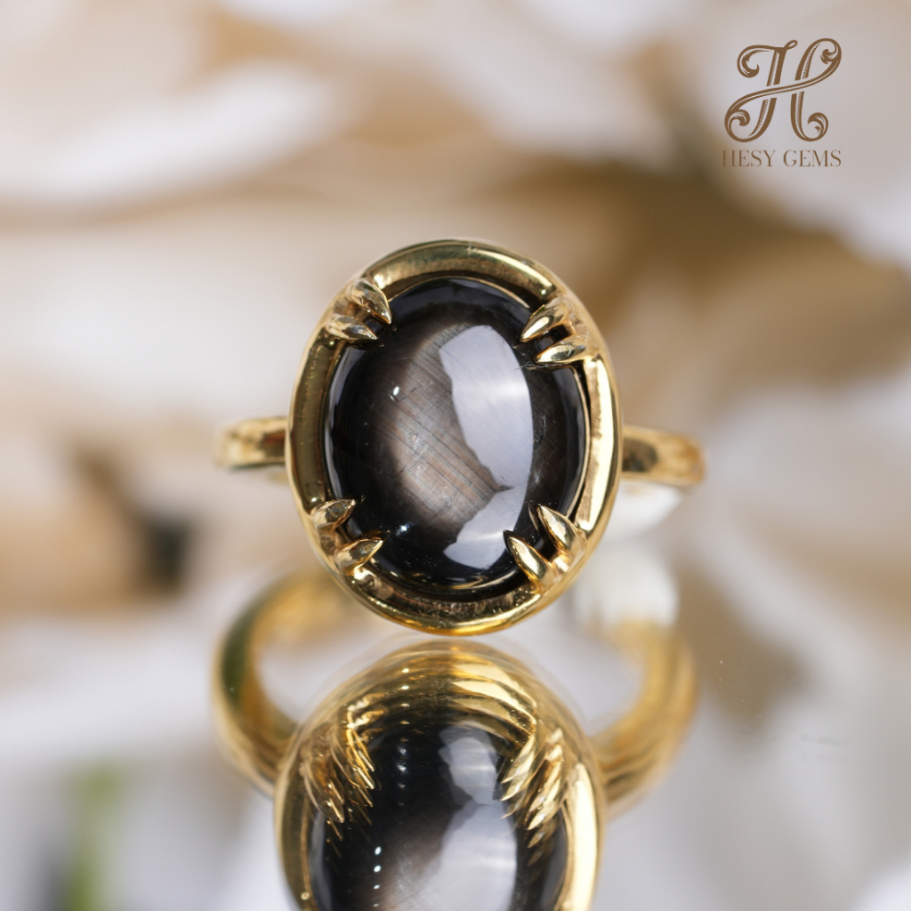 แหวน Black Star OV 17.10ct ชุบYG Oval Black Star 17.10 ct Ring, Yellow Gold Plated