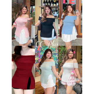 CiCi Plus+(M0192-1)เสื้อปาดไหล่ไหมพรม สีสันสดใจ ยืดได้เยอะ ผ…