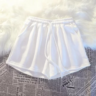 Hotgirl พร้อมส่ง กางเกงขาสั้นขากว้างเชือกผูกสไตล์เกาหลีสำหรับผู้หญิงแบบเรียบง่าย กางเกงขาสั้นทรงหลวมลำลองสไตล์สปอร์ต
