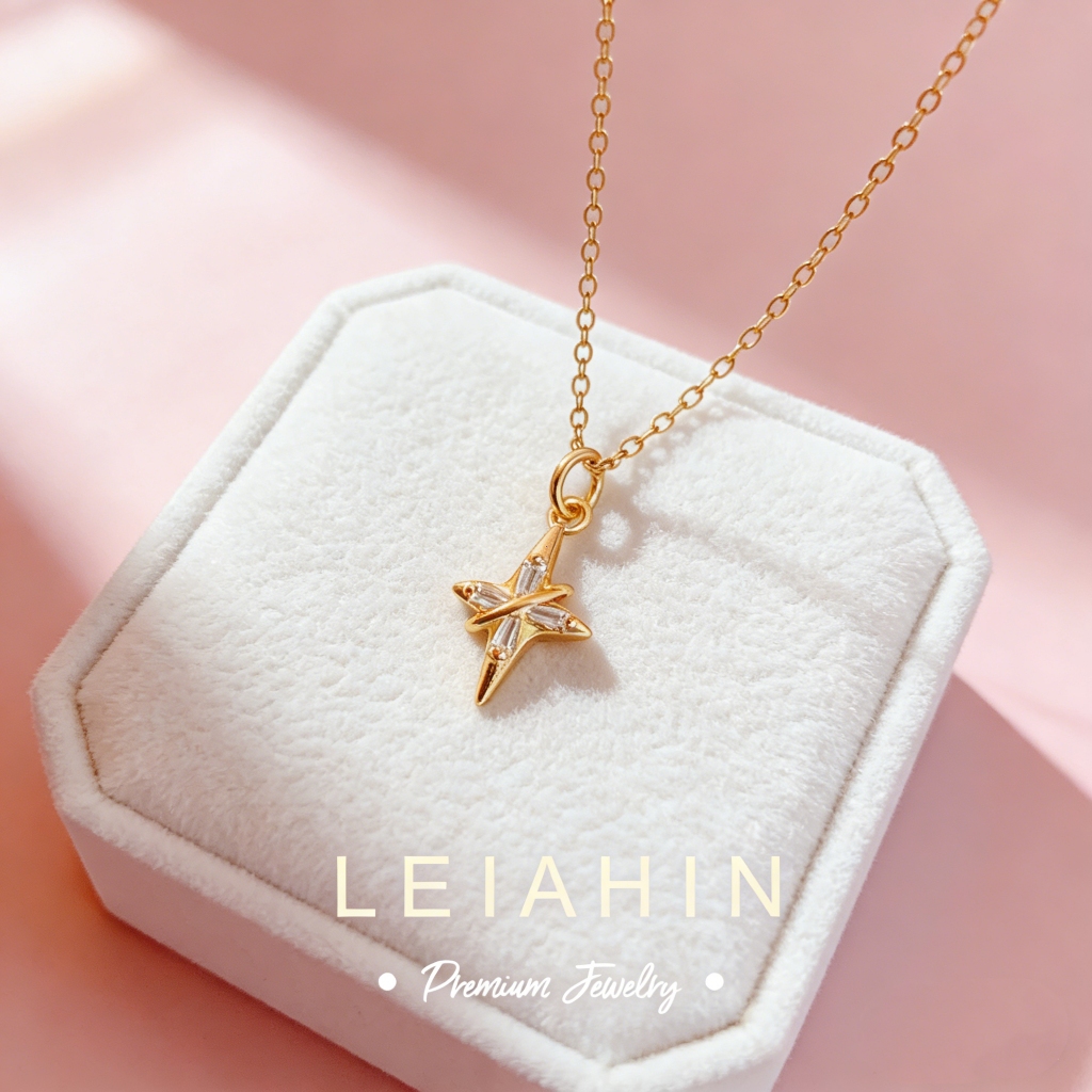 LEIAHIN 18k Star ชุบทองสง่างามที่ไม่ซ้ำกันจี้ดาวผู้หญิงสแตนเลสสร้อยคอเครื่องประดับประจำวัน 1061n