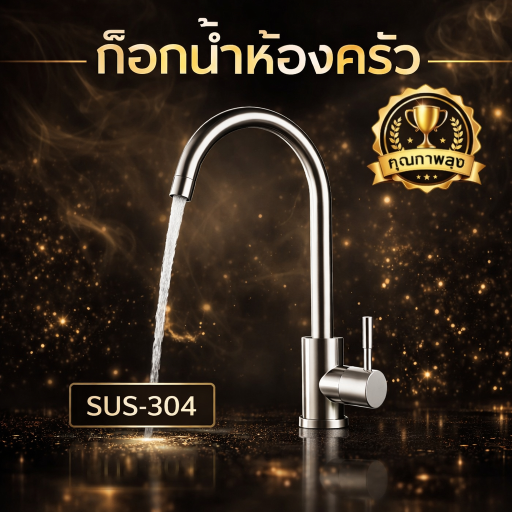 ก๊อกน้ำ อ่างล้างจาน ก๊อกซิงค์ ไม่เป็นสนิม!! สแตนเลส SUS304 แท้ 100% ก้านหมุน 360 องศา