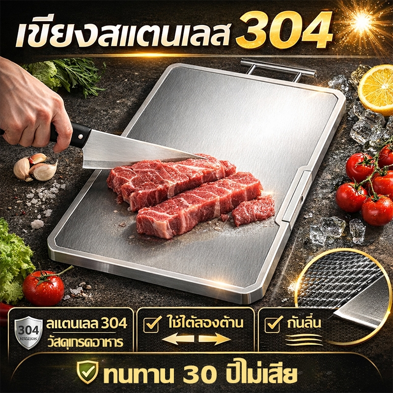 🍱รับประกัน 20 ปี🍱เขียงสแตนเลส เขียง pp+ สแตนเลส304 ทำความสะอาดง่ายและไม่ขึ้นรา กันความชื้น น้ํายาฆ่าเชื้อ
