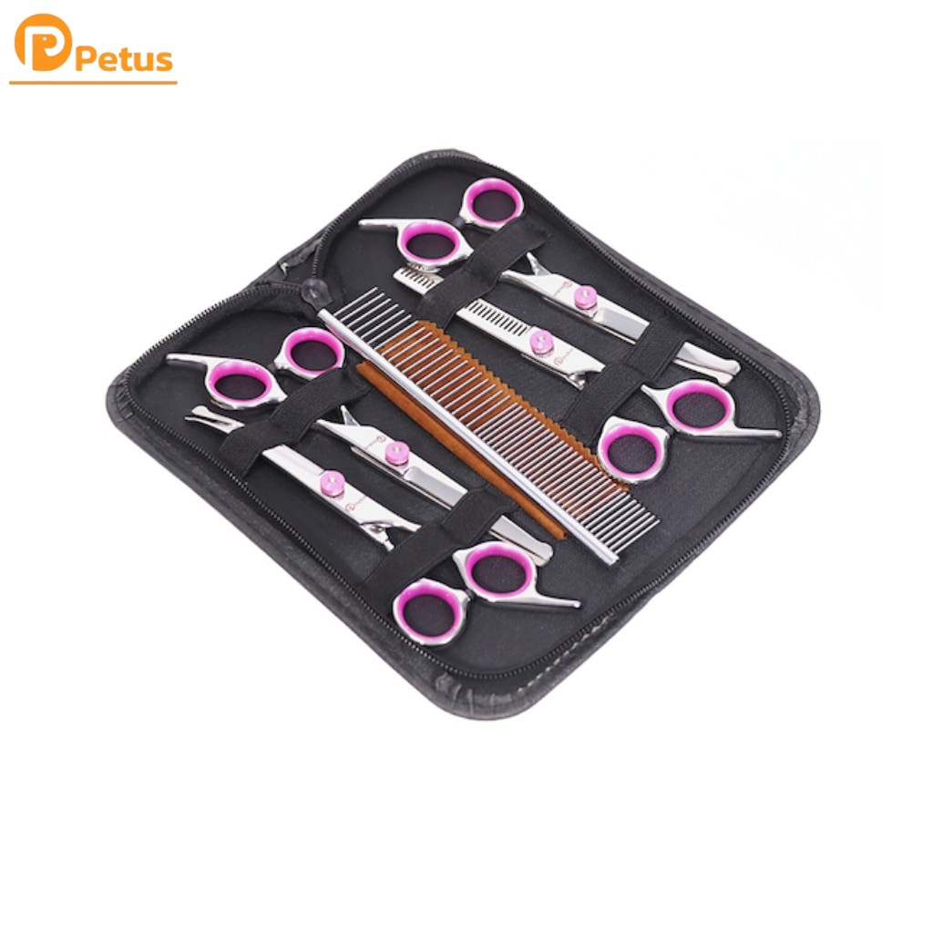 ชุดกรรไกรตัดขน กรรไกรตัดขนสัตว์ Pet Grooming Scissor พร้อมกระเป๋า ฟรีผ้าเช็ดอุปกรณ์ในเซ็ต Petus pet