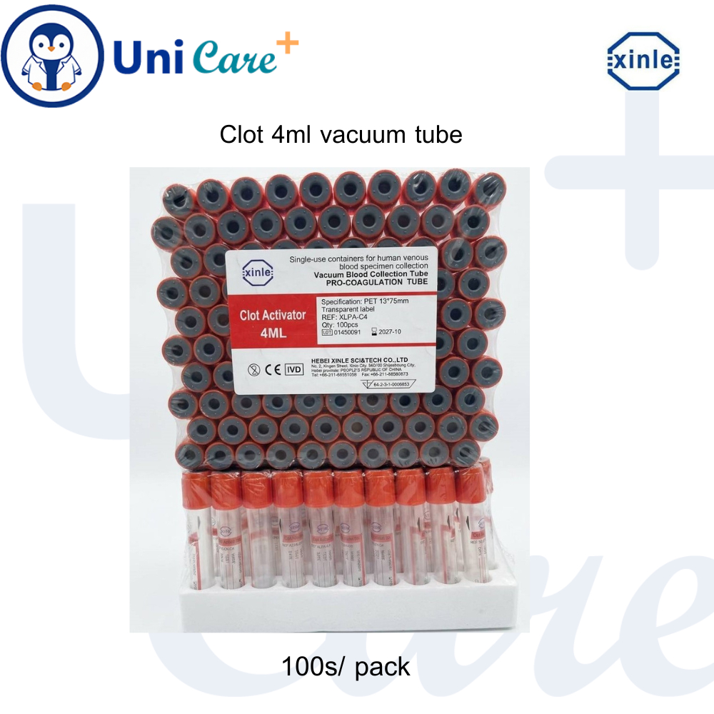 หลอดเก็บตัวอย่างเลือด Clot vacuum tube 4 ml, 6ml (100 หลอด / แพ็ค)