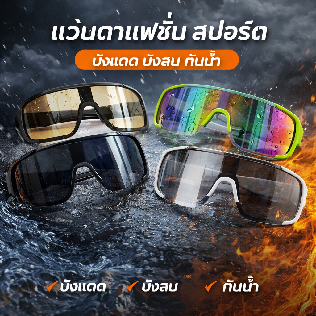 แว่นกันแดดแฟชั่นทรงสปอร์ต เลนส์ชิ้นเดียว UV400 แข็งแรง น้ำหนักเบา