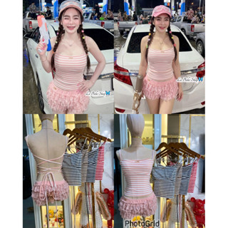 mnv_shop  เสื้อสายเดี่ยว ผ้าลายริ้ว ผ้าล่องอย่างดี   ผูกไขว้…