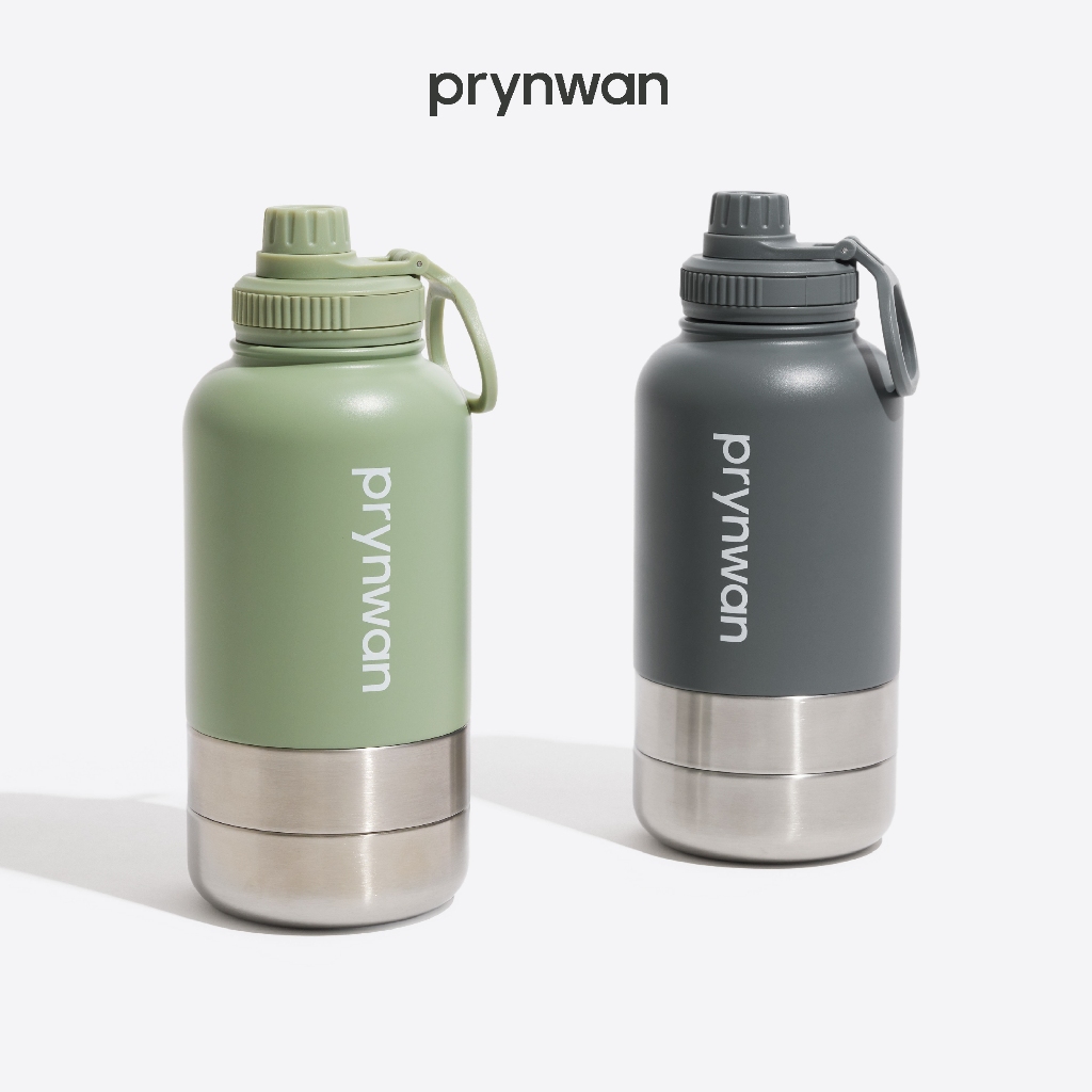PRYNWAN ขวดน้ำสแตนเลสสัตว์เลี้ยง 1000ml พร้อมชามในตัว BPA Free 18/8 Stainless Steel สำหรับเดินทางและกิจกรรม Outdoor