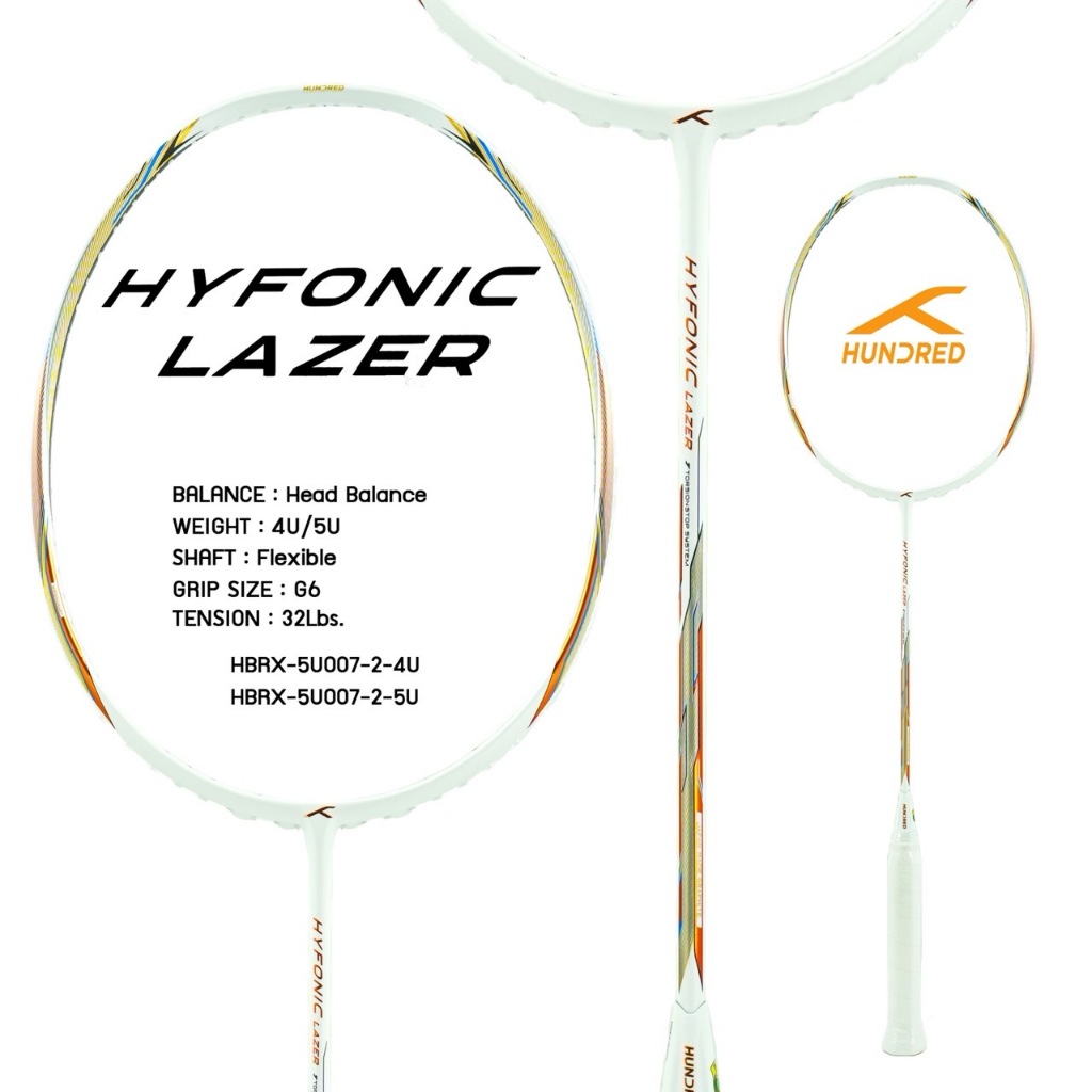 ไม้แบดมินตัน HUNDRED BADMINTON RACKET - HYFONIC LAZER HBRX-5U007-2 (สีขาว)
