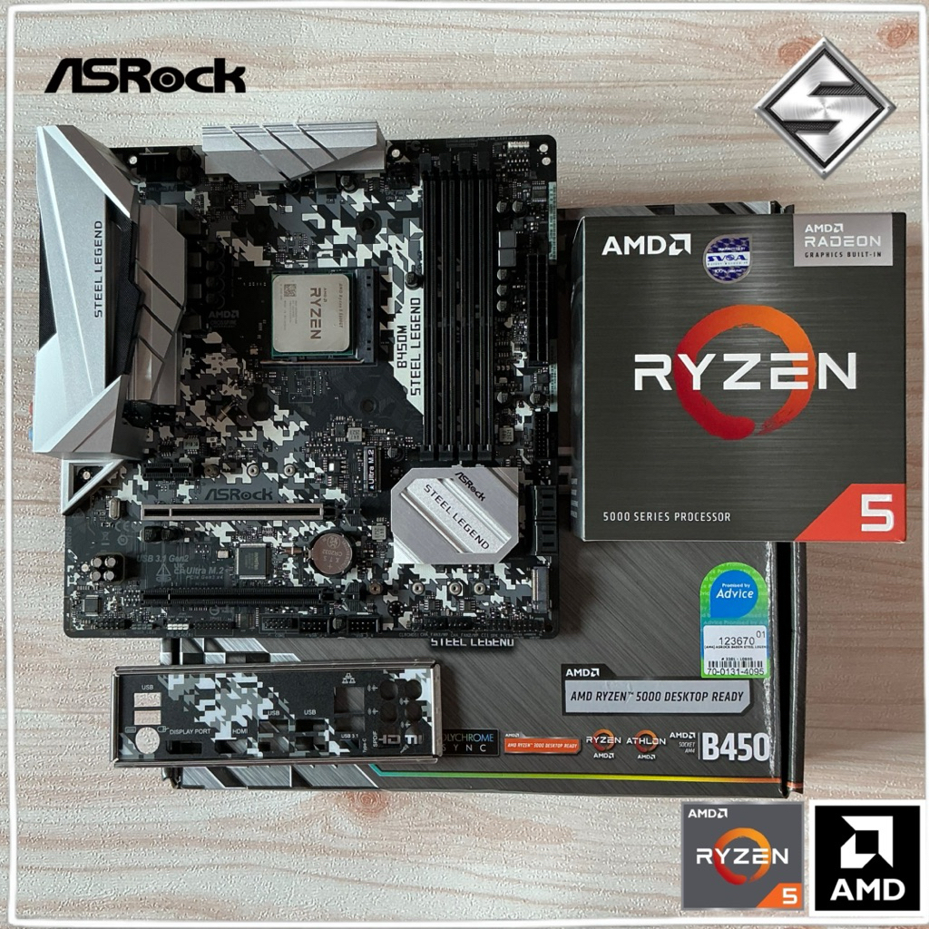 ประกันยาว3Y B450M Steel Legend & Ryzen5 5600GT MB+CPU 🛑 AM4 เมนบอร์ด + ซีพียู มีออนบอร์ด ☑️