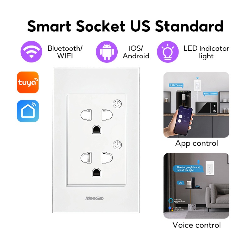 MeeGoo Smart Wall Socket WiFi Bluetooth 16A ปลั๊กอัจฉริยะ ควบคุมผ่านมือถือ เปิดปิดไฟไกล บันทึกการใช้