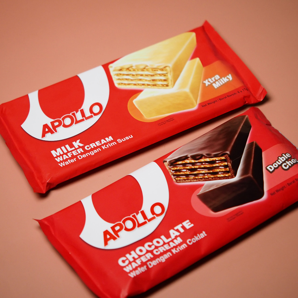 อพอลโล่เวเฟอร์ดับเบิ้ลช็อกโกแลตและนม Apollo Chocolate Wafer ขนมช็อกโกแลตอร่อย หอมหวาน พรีเมียมเต็มคำ 6 ชิ้น 2 รสชาติ