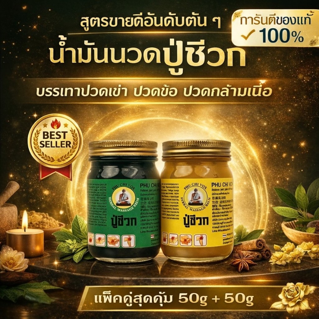 หม่องสมุนไพรปู่ชีวก สูตรเสลดพังพอน +ไพล 50g บาล์มสมุนไพร กลิ่นหอมอุ่น ผ่อนคลายกล้ามเนื้อ แมลงกัดต่อย