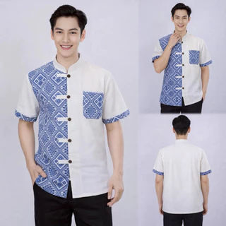 เสื้อคอจีนผู้ชาย ลายขิด/ลายไทย ทูโทน (เสื้อพิธา)