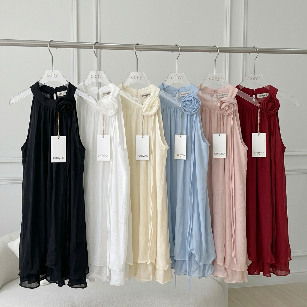 conycolours | ROSY short dress เดรสสายคล้องคอแต่งกุหลาบ