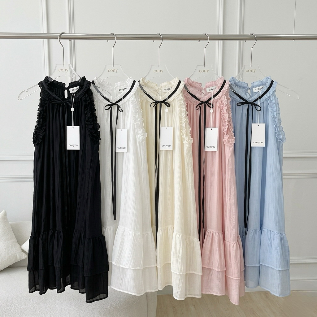 conycolours | Angel Ribbon Dress เดรสสั้นแขนกุดผูกริบบิ้น